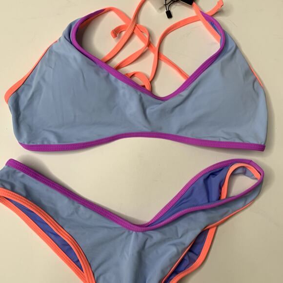 OneOne Swimwear Set Bikini New Blue Neon Womens Large - Picture 8 of 14